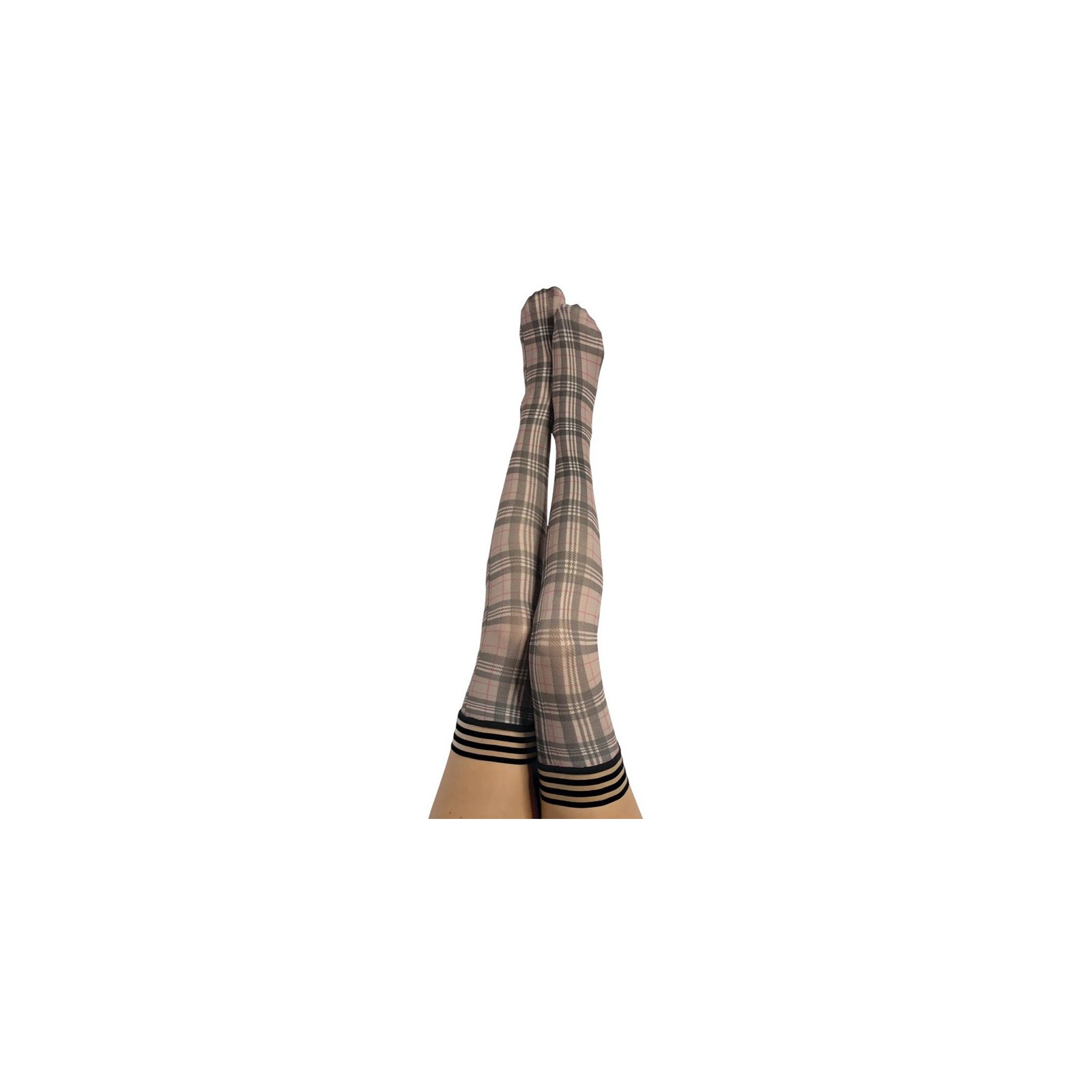 Sophisticated Tan Plaid Thigh-Highs for Stylish Outfits