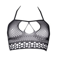 Le Desir Bliss Strappy Fishnet Halter Top Black