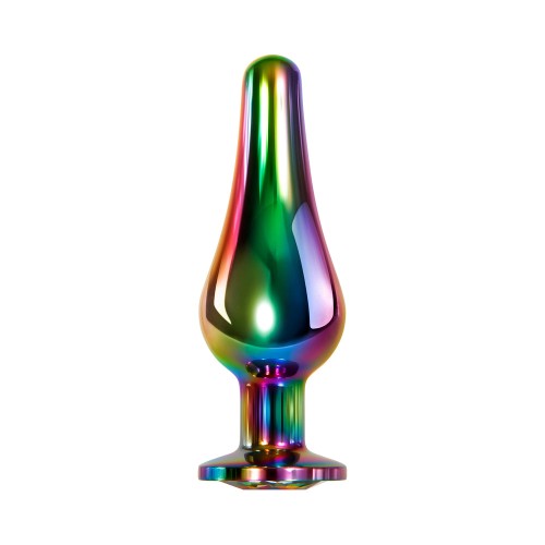 Evolved Rainbow Metal Anal Plug with Gemstone Base - Small