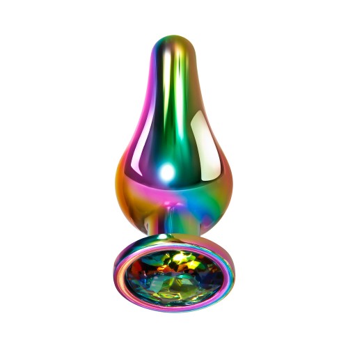 Evolved Rainbow Metal Anal Plug with Gemstone Base - Small