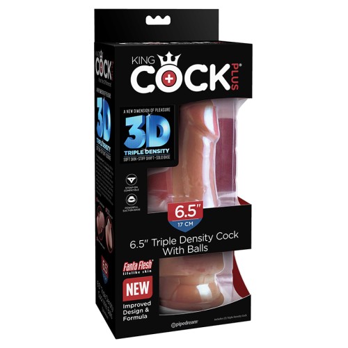 Pene Realista Succión 6.5 in. Triple Density King Cock Plus con Pelotas Tan