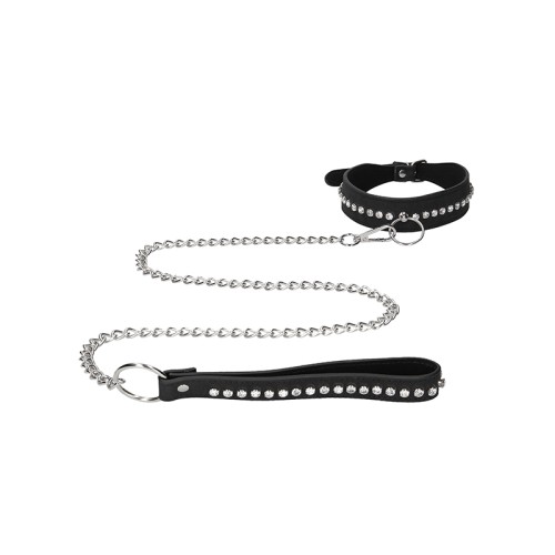 Ouch! Faux Leather Diamond Collar with Leash for BDSM