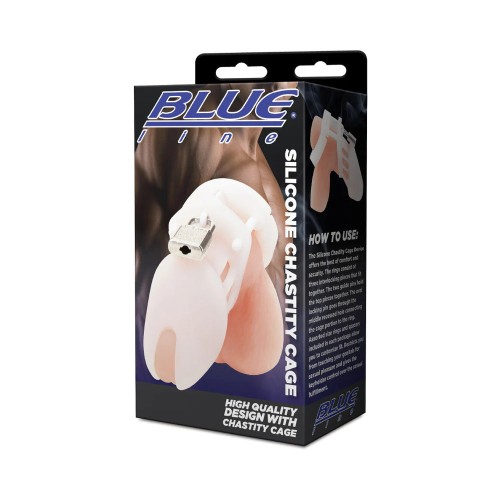 Blue Line White Silicone Chastity Cock Cage