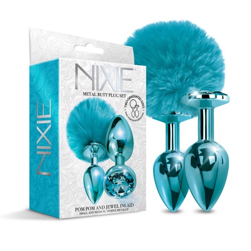 Set de Plugs Anales NIXIE con Pom Pom y Joya