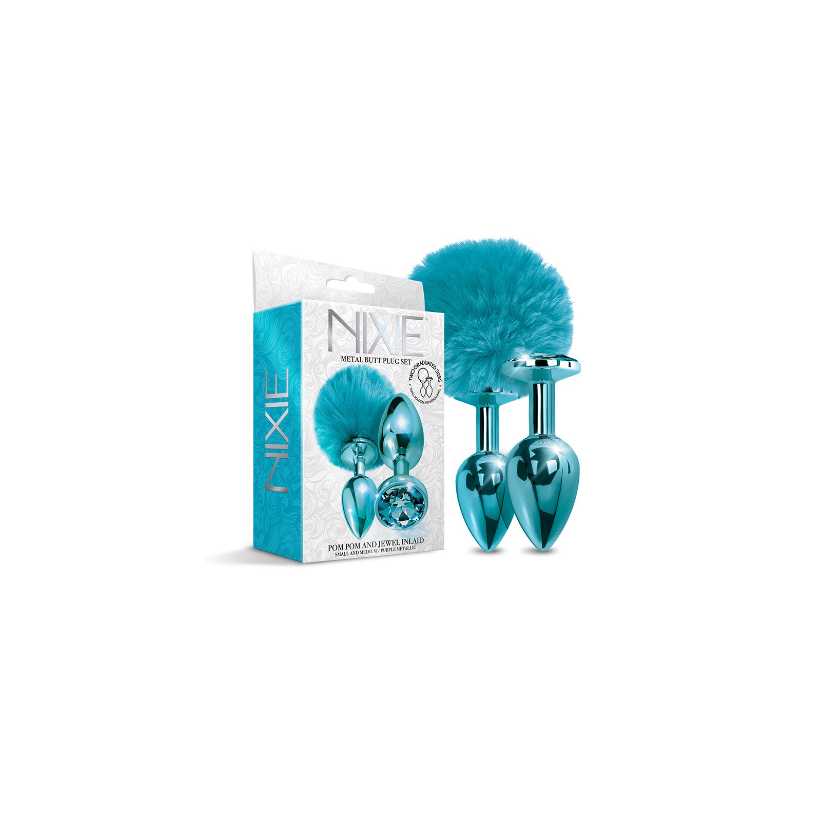 NIXIE Metal Butt Plug Set with Pom Pom and Jewel