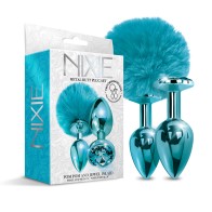 NIXIE Metal Butt Plug Set with Pom Pom and Jewel