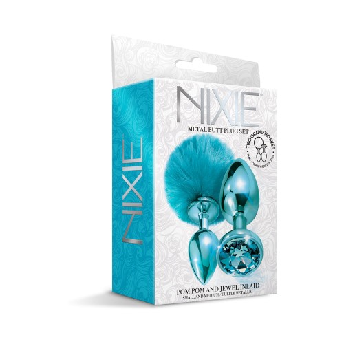 Set de Plugs Anales NIXIE con Pom Pom y Joya