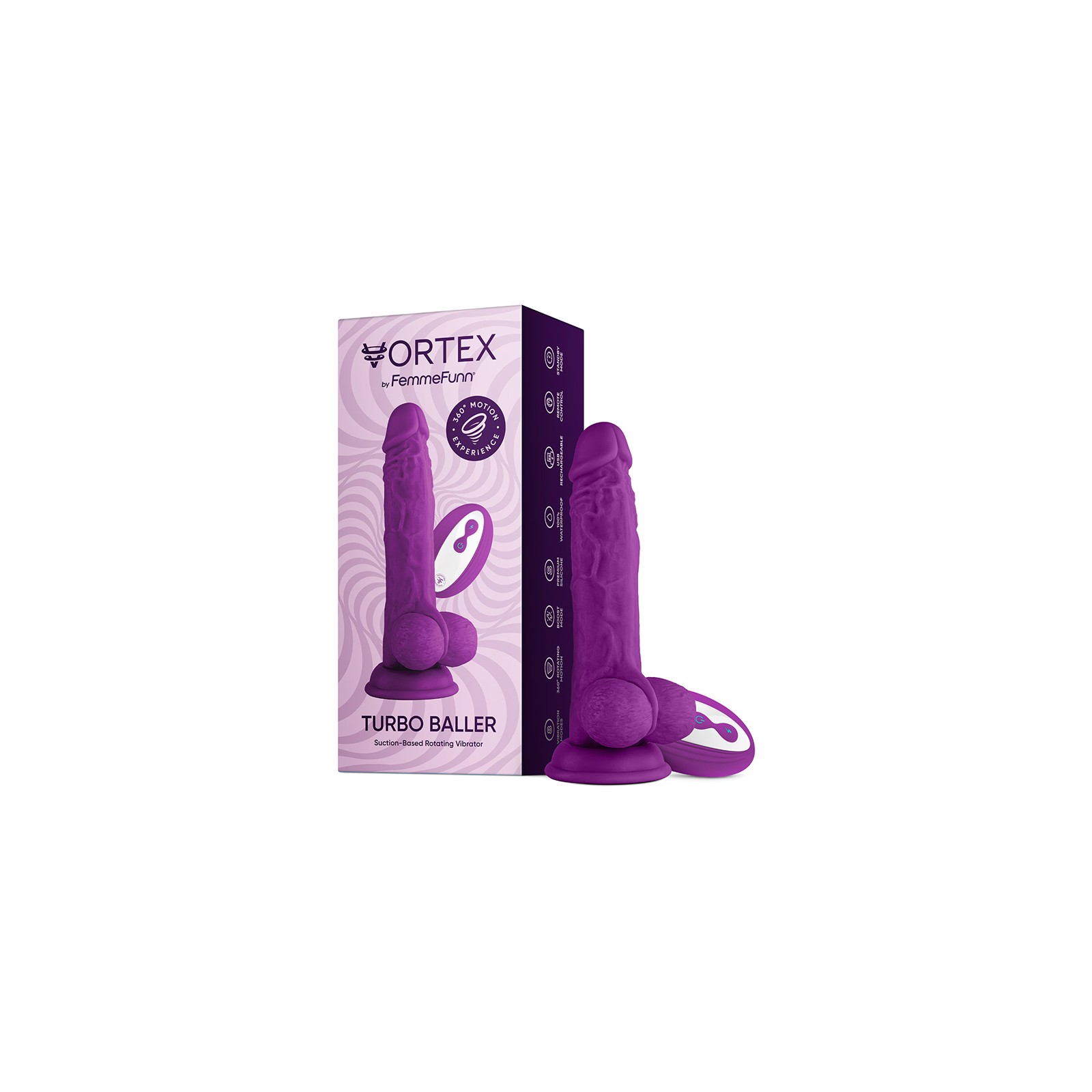 FemmeFunn Vortex Turbo Baller 2.0 Dildo Vibrante y Rotativo Púrpura