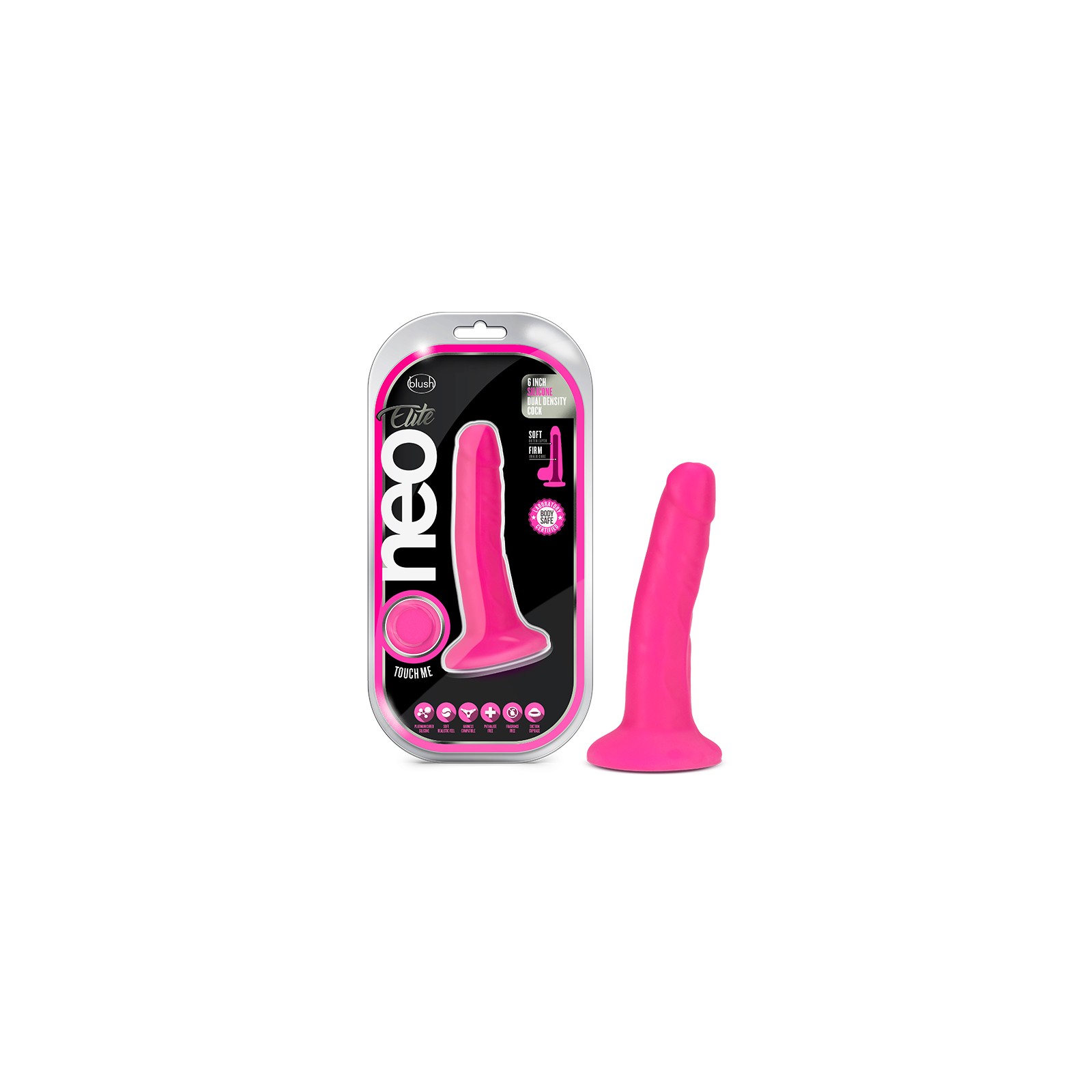 Neo Elite 6in Dual Density Dildo Neon Pink