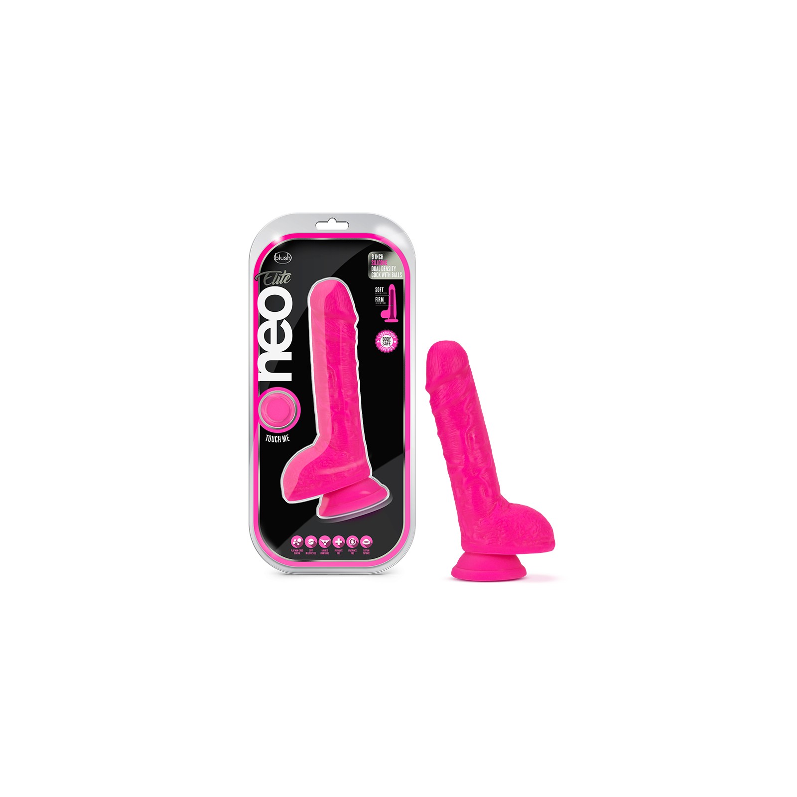 Dildo Dual Density Neo Elite 9 in. Rosa Neón