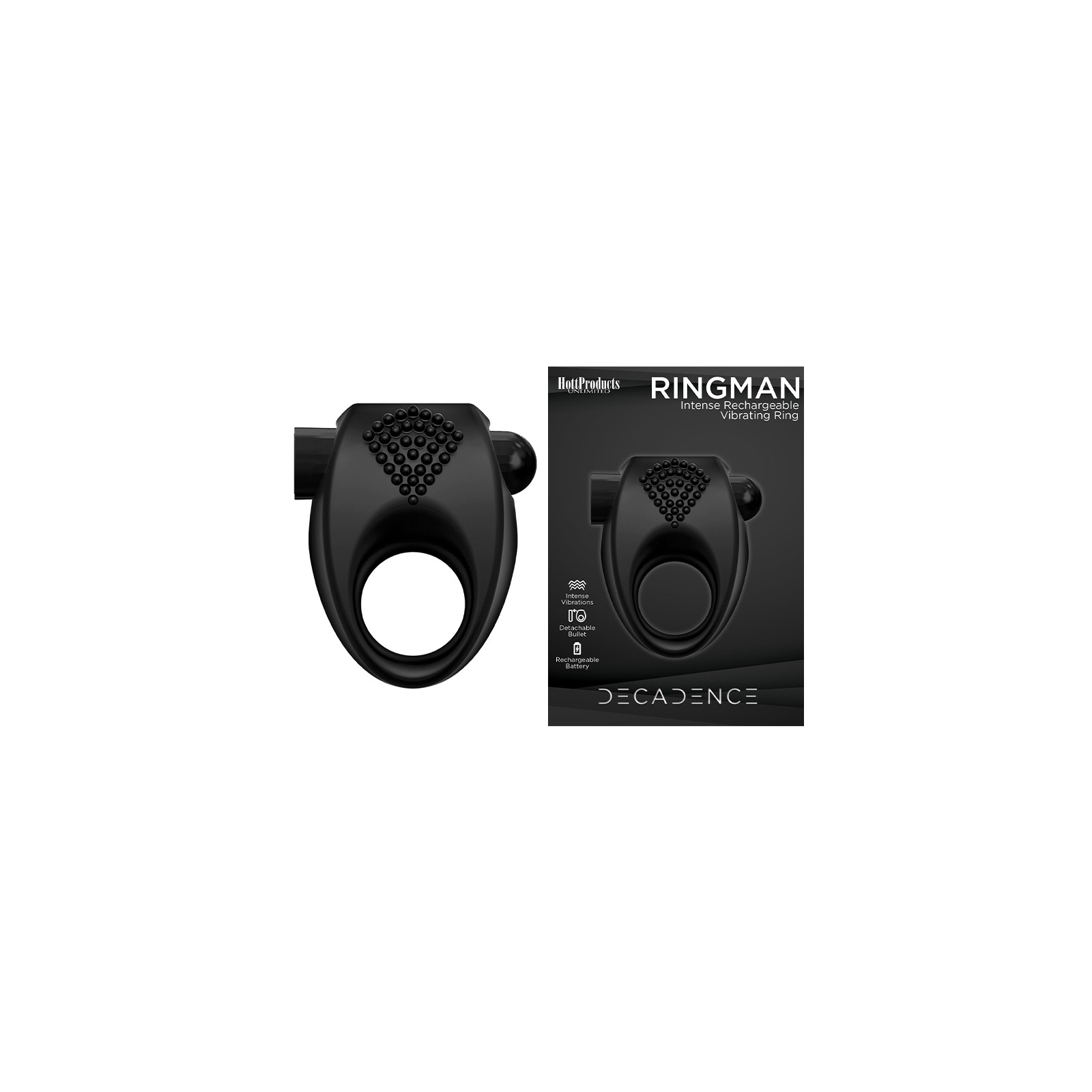 Decadence Ring Man Vibrating Rechargeable Cock Ring Black