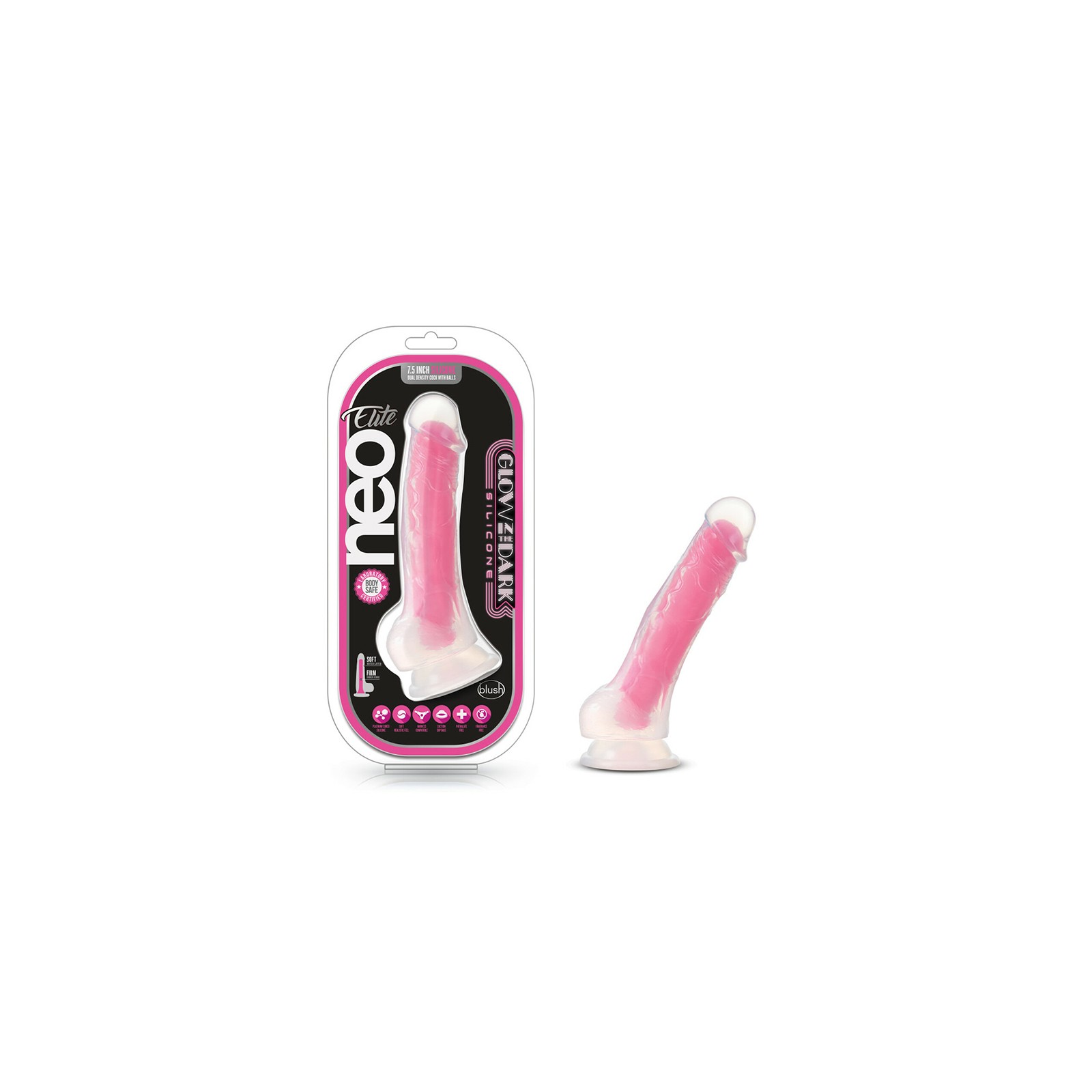 Dildo Neo Elite Glow in the Dark Viper 7 in. Rosa Neón