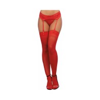 Dreamgirl Medias Transparentes Hasta el Muslo con Costura Trasera Roja OS