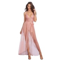 Dreamgirl Teddy y Falda Maxi de Malla Transparente con G-String Rosa Talla S