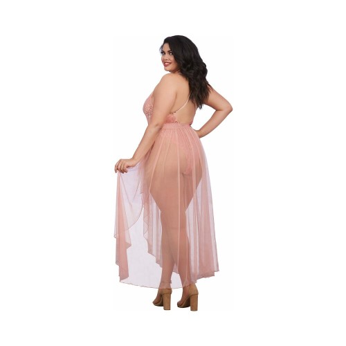 Dreamgirl Teddy and Sheer Mesh Maxi Skirt G-String Set