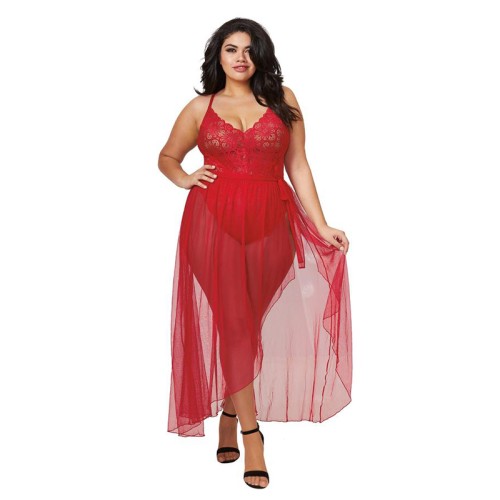 Dreamgirl Teddy with Sheer Maxi Skirt 2X