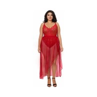 Dreamgirl Teddy with Sheer Maxi Skirt 2X