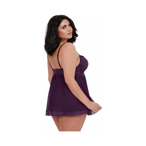 Dreamgirl Stretch Mesh Lace Babydoll Plum Queen 3X