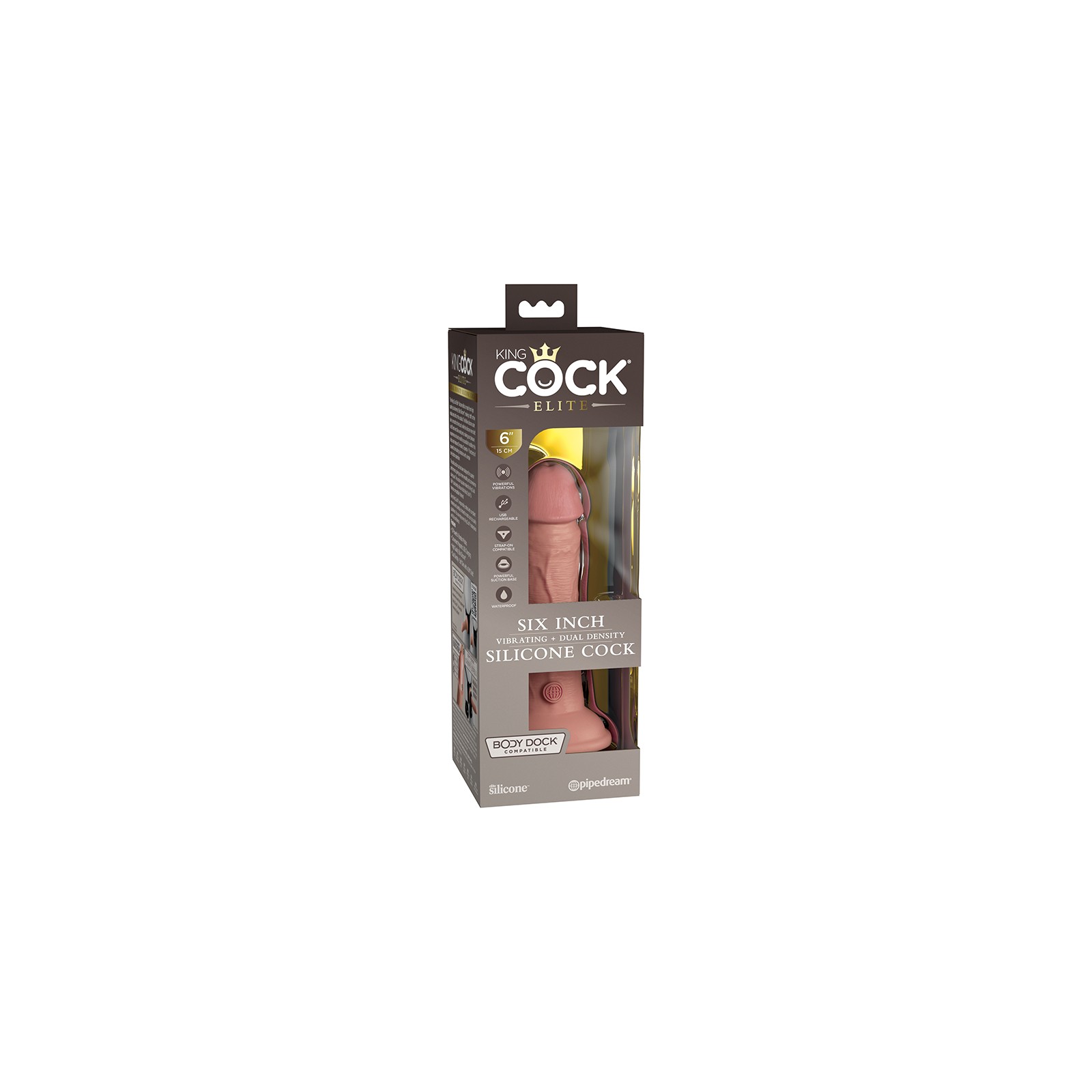 Pipedream King Cock Elite 6 in. Dildo Realista Vibrante con Ventosa Beige - Experiencia Realista