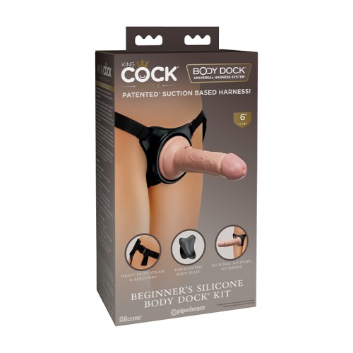 Kit Dock Corporal de Silicona para Principiantes Pipedream King Cock Elite con Dildo Beige/Negro