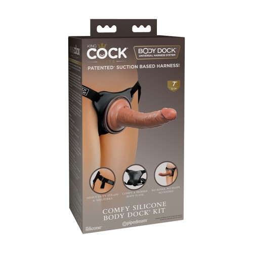 Kit Body Dock de Silicona Comfy King Cock Elite con Dildo Marrón/Negro