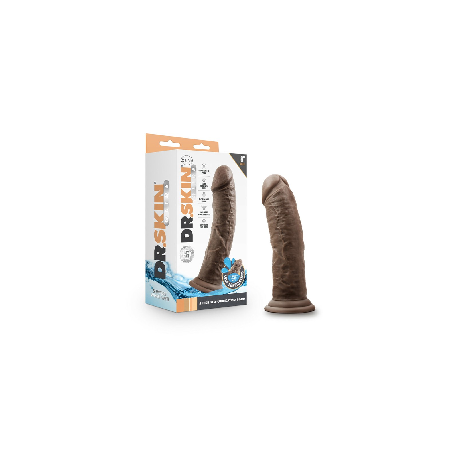 Dildo Autolubricante Dr. Skin de 8 Pulgadas Marrón