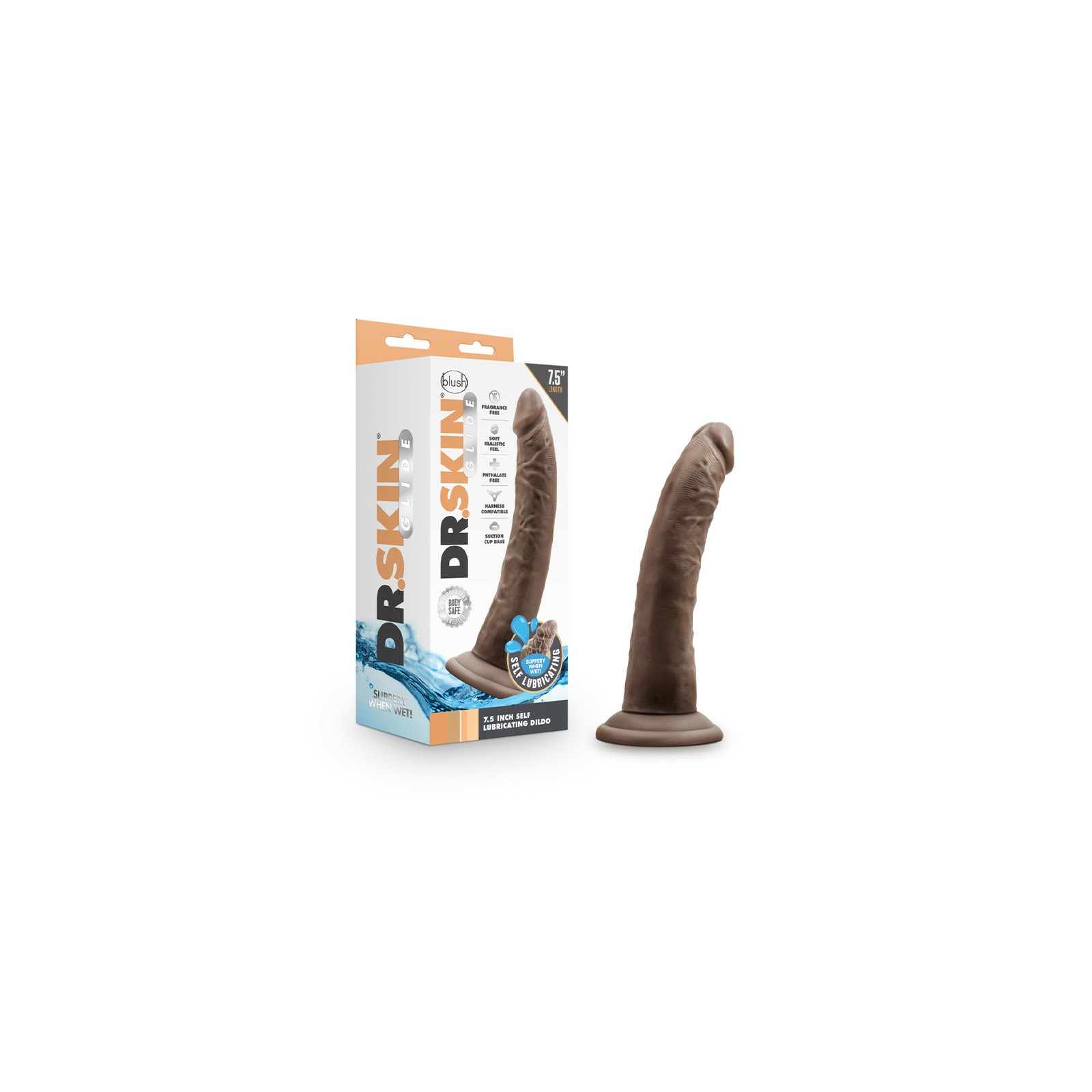 Dildo Autolubricante Dr. Skin Glide de 7.5 Pulgadas Marrón