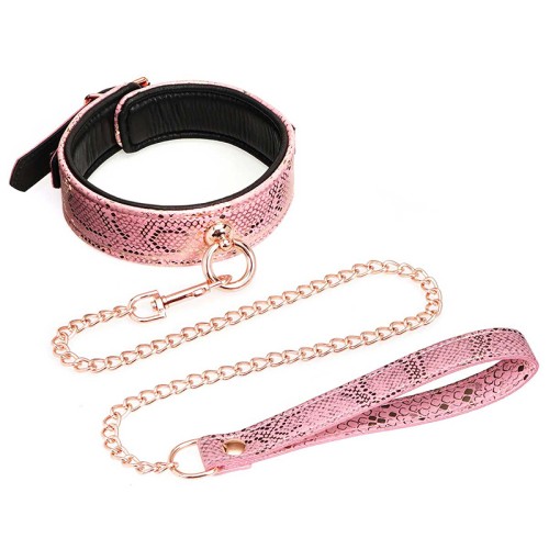 Collar y Correa de Estampado de Serpiente Rosa