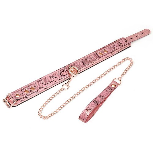 Collar y Correa de Estampado de Serpiente Rosa