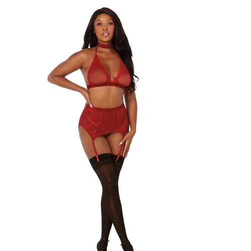 Conjunto Cuádruple de Encaje y Red Dreamgirl Granate OS