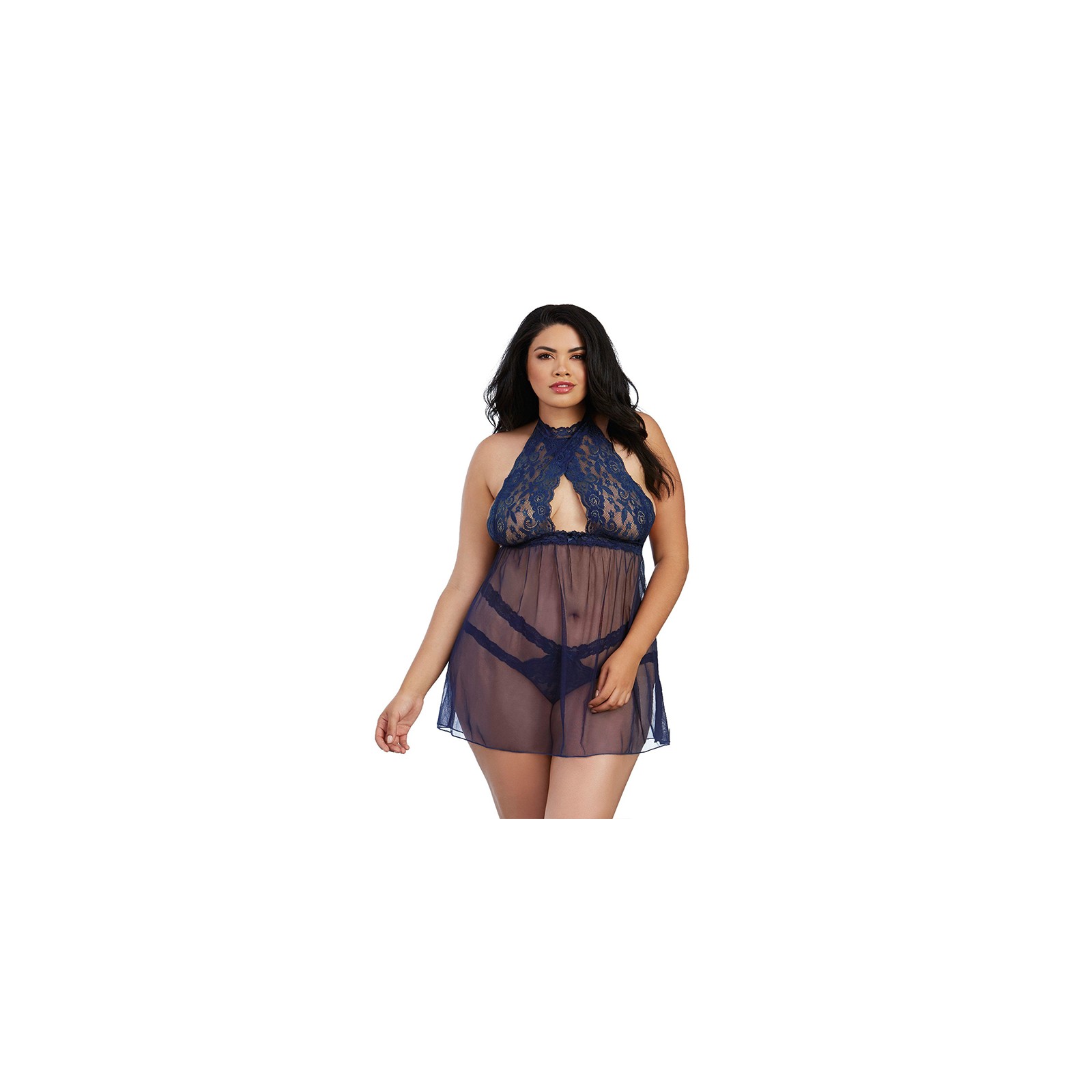 Dreamgirl Stretch Lace & Mesh Babydoll Midnight Queen