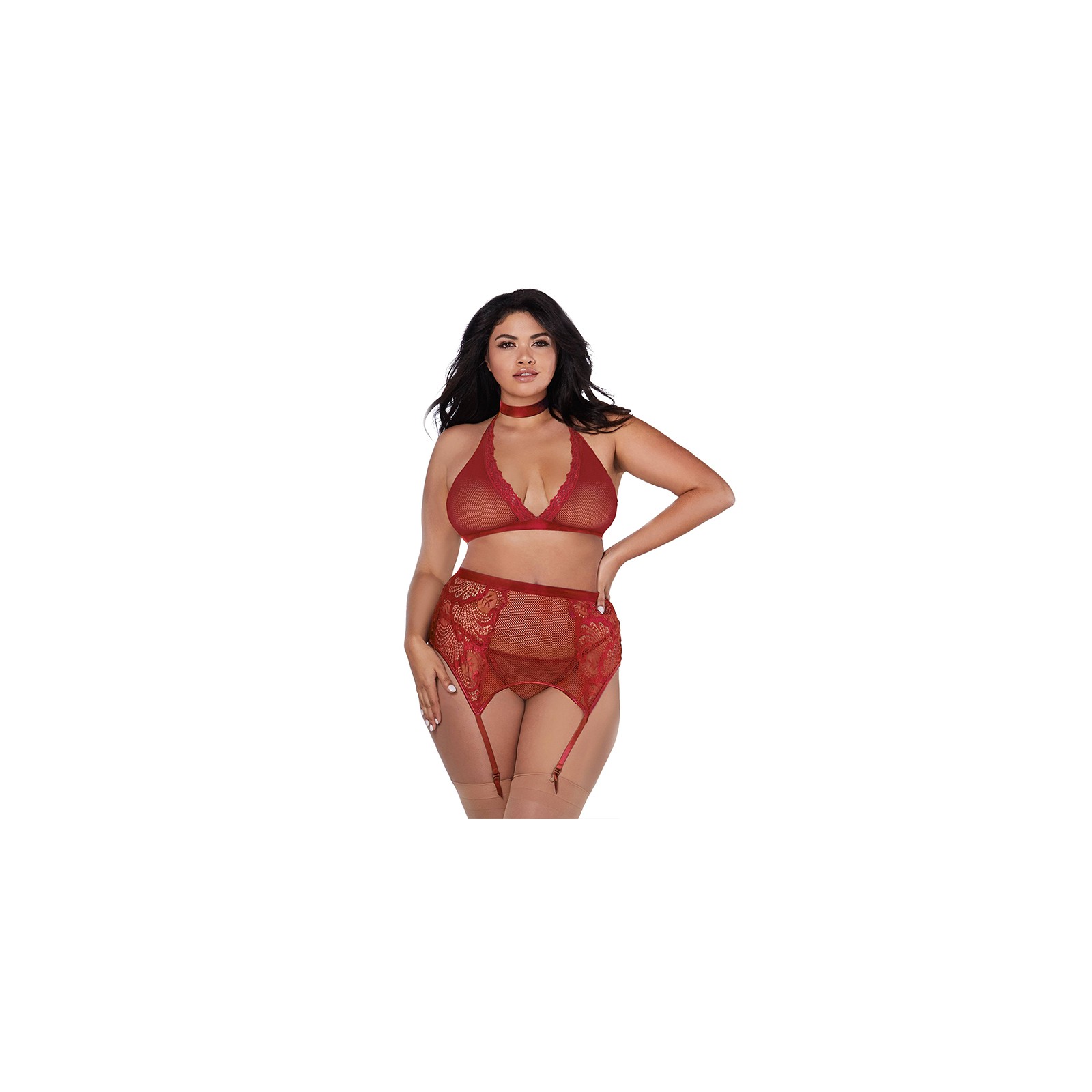 Dreamgirl Fishnet Lace 4-Piece Set Garnet Queen