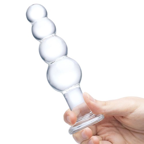 Plug Anal de Cristal con Perlas de 7.25" para Aventura Anal