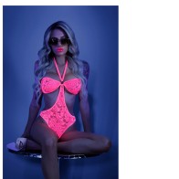 Neon Pink Lace Bodysuit for Alluring Seduction