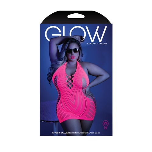 Glow Shock Value Net Halter Dress - Eye-catching & Alluring Design