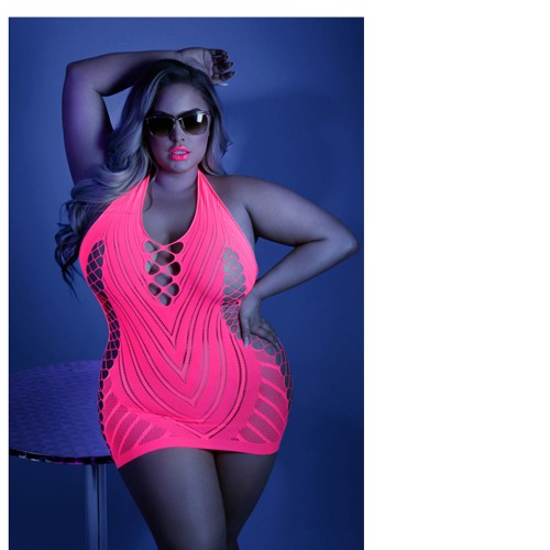 Glow Shock Value Net Halter Dress - Eye-catching & Alluring Design