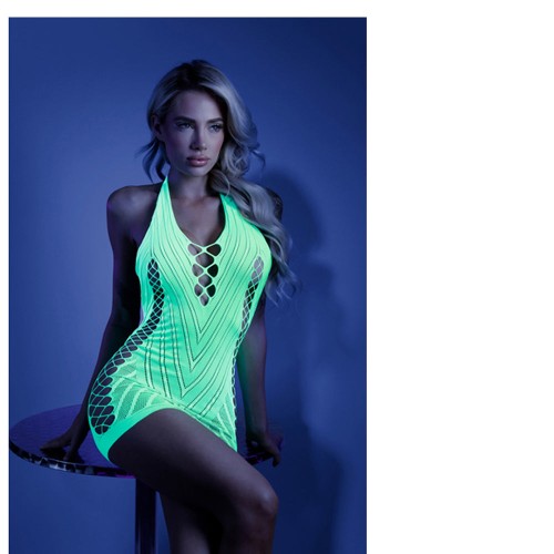 Fantasy Lingerie Glow Shock Vestido Halter Neon Verde - Estilo Deslumbrante