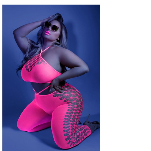 Fantasy Lingerie Neon Pink Halter Bodystocking - Daring Elegance