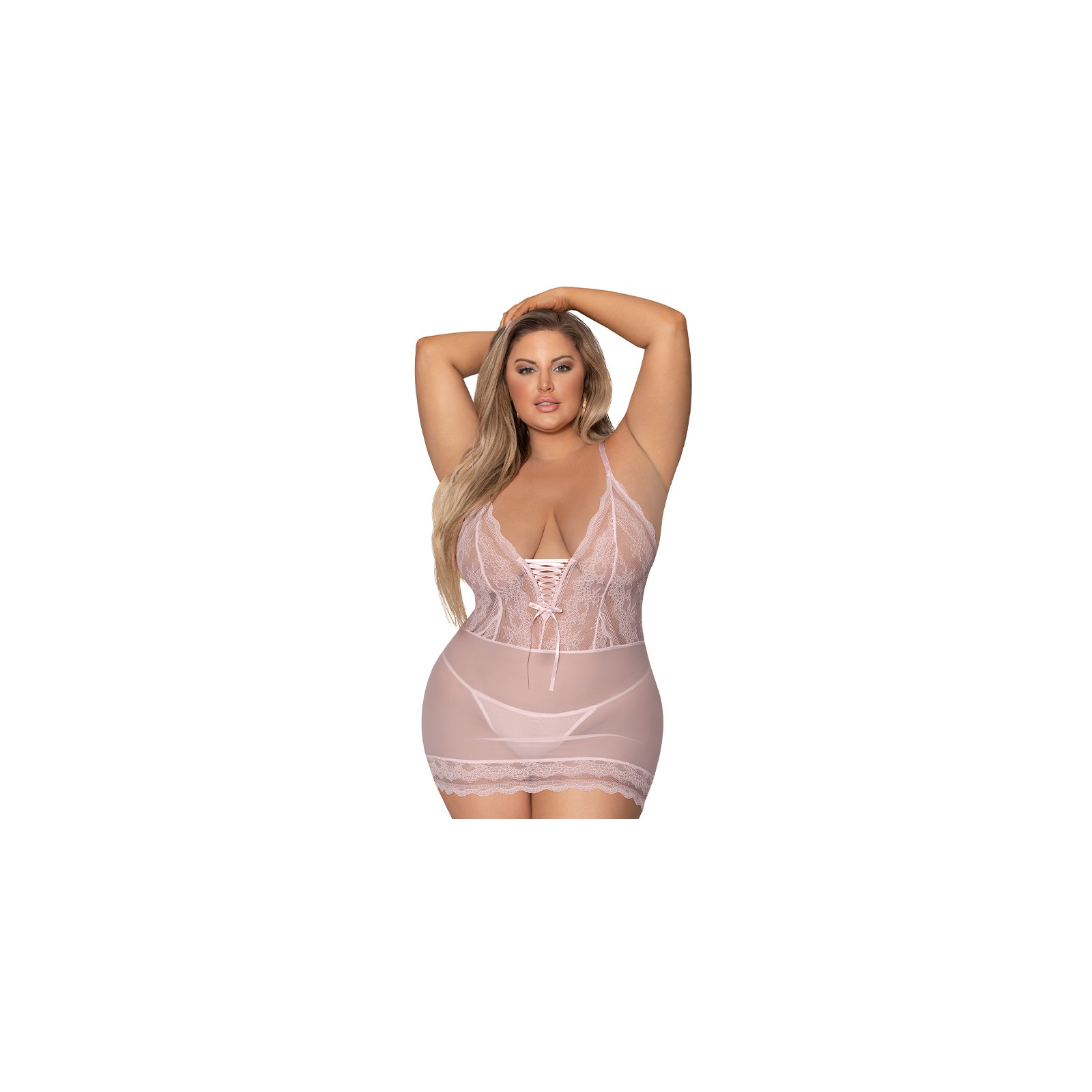 Magic Silk Seabreeze Lace-Up Chemise & G-String Blush