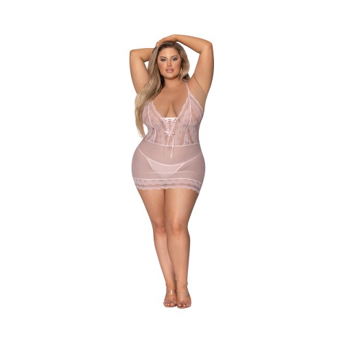 Magic Silk Seabreeze Lace-Up Chemise & G-String Blush