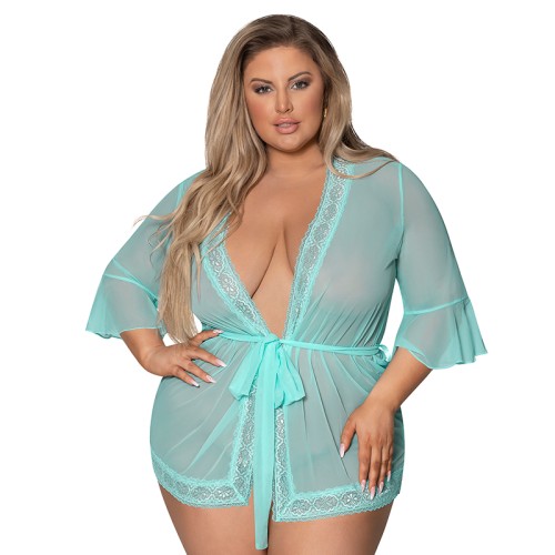 Magic Silk Seabreeze Robe with Lace Trim Turquoise Queen