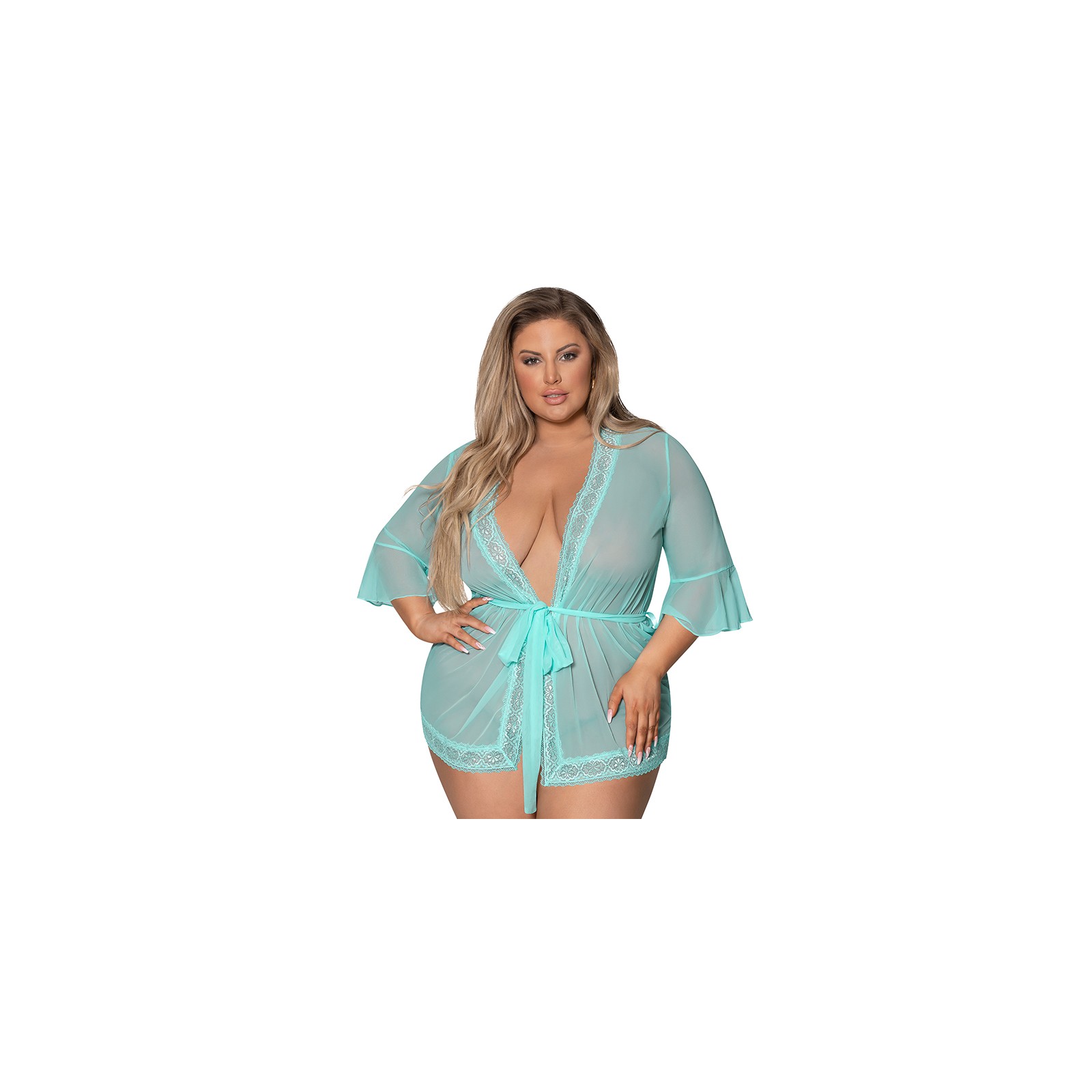 Magic Silk Seabreeze Robe with Lace Trim Turquoise Queen