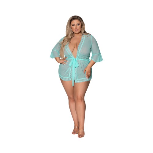 Magic Silk Seabreeze Robe with Lace Trim Turquoise Queen