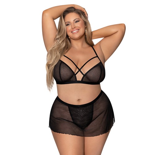 Conjunto Bralette Magic Silk Chica Sencilla Negro Talla Reina