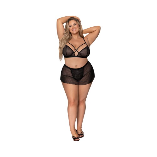 Conjunto Bralette Magic Silk Chica Sencilla Negro Talla Reina