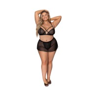 Conjunto Bralette Magic Silk Chica Sencilla Negro Talla Reina