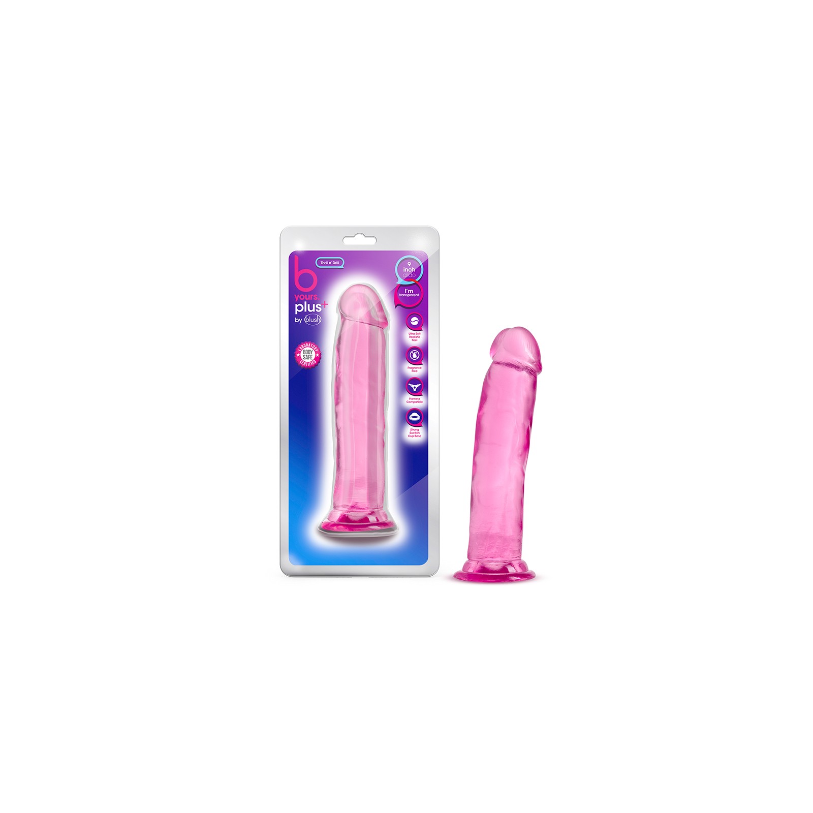 B Yours Plus Thrill n' Drill Dildo Pink 9 inches