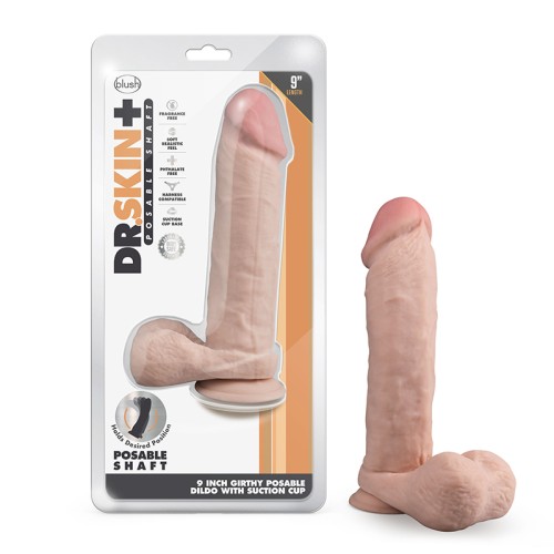 Dr. Skin Plus Thick 9 in. Posable Dildo with Balls Beige