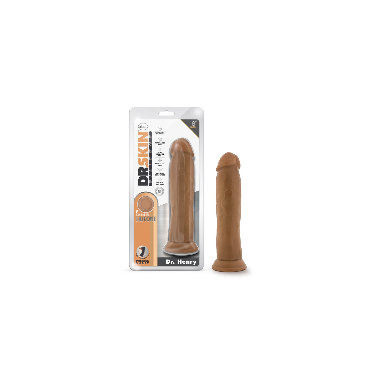 Dr. Skin Silicona Dr. Henry Dildo Realista de 9 in. Posicionable