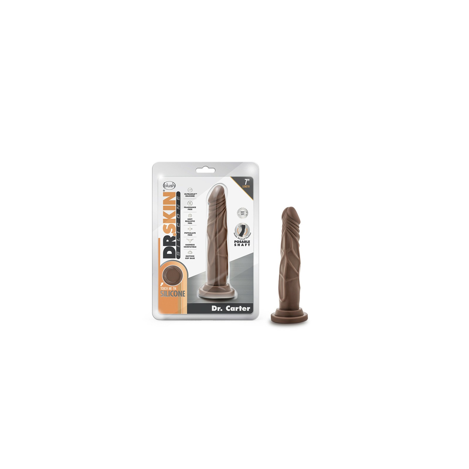 Dr. Skin Dildo Realista de Silicone Dr. Carter 7 Pulgadas - Marrón